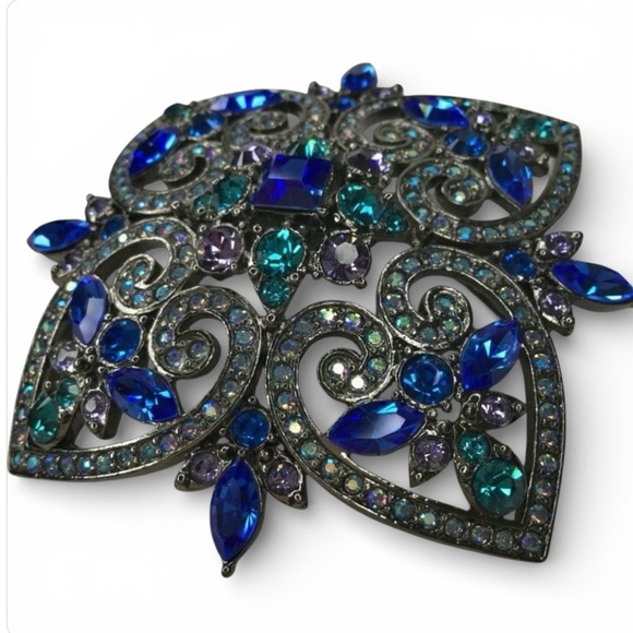 Vtg JOAN RIVERS Maltese Cross Brooch Rich Blues & AB Rhinestones Signed Thailand - Picture 9 of 14